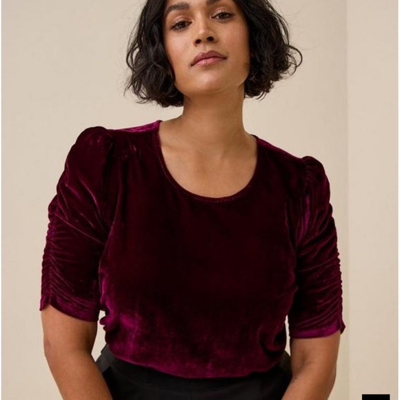 Torrid Velvet Ruched Sleeve Top - Picture 1 of 5